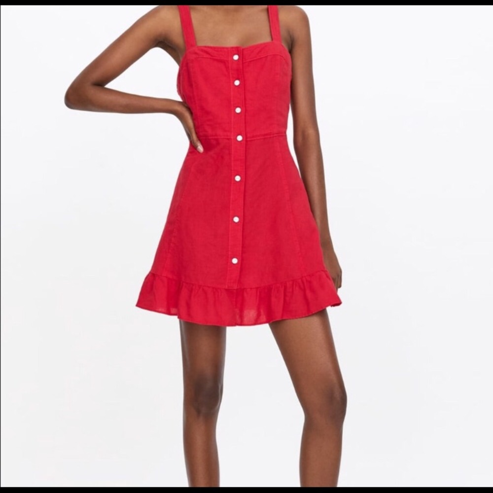 Zara linen/cotton red dress